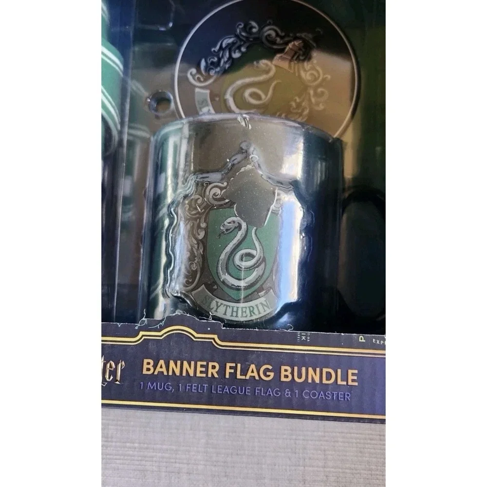 NIB Harry Potter Slytherin‎ Flag Bundle Coaster & Coffee Cup/Mug Set